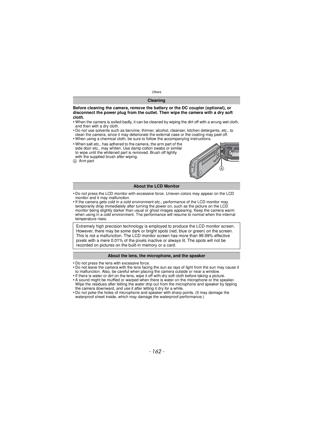 Panasonic DMC-TS3 owner manual 162, About the LCD Monitor, About the lens, the microphone, and the speaker 