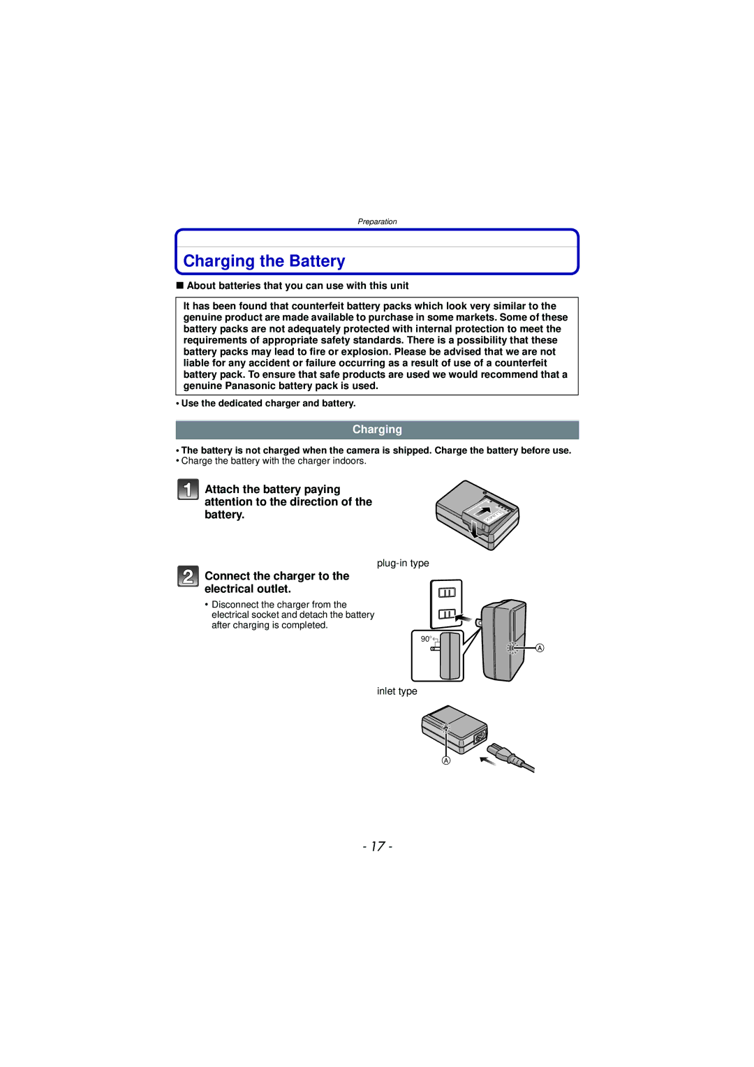 Panasonic DMC-TS3 owner manual Charging the Battery, Connect the charger to the electrical outlet 