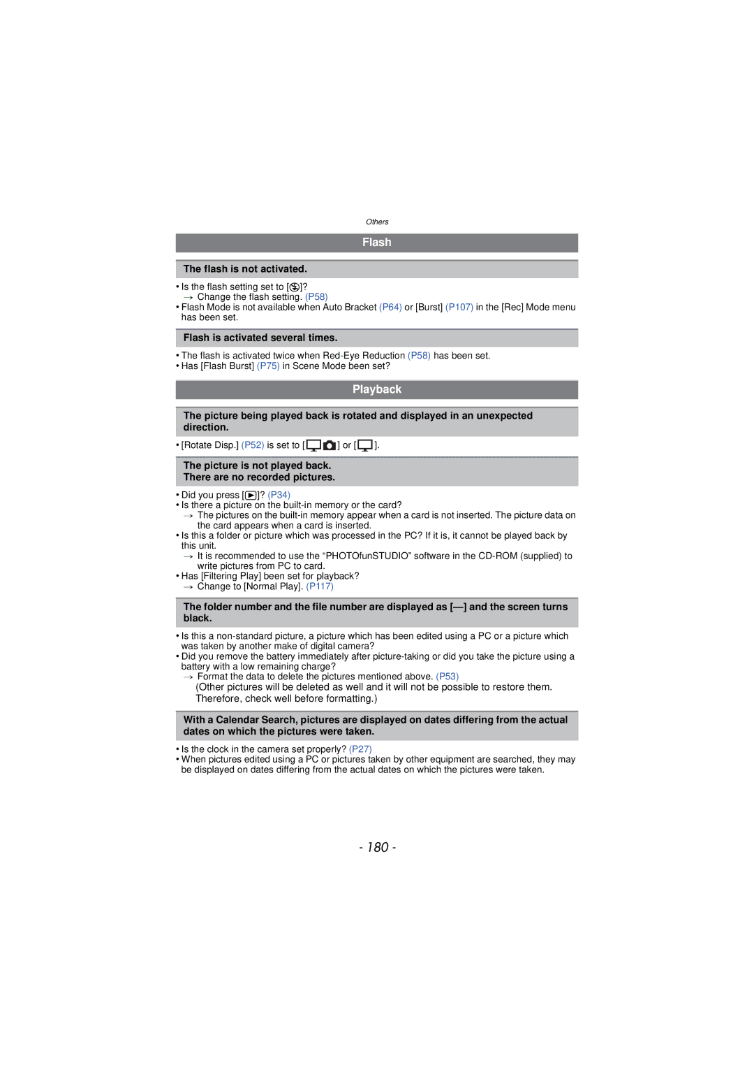 Panasonic DMC-TS3 owner manual 180, Flash, Playback 