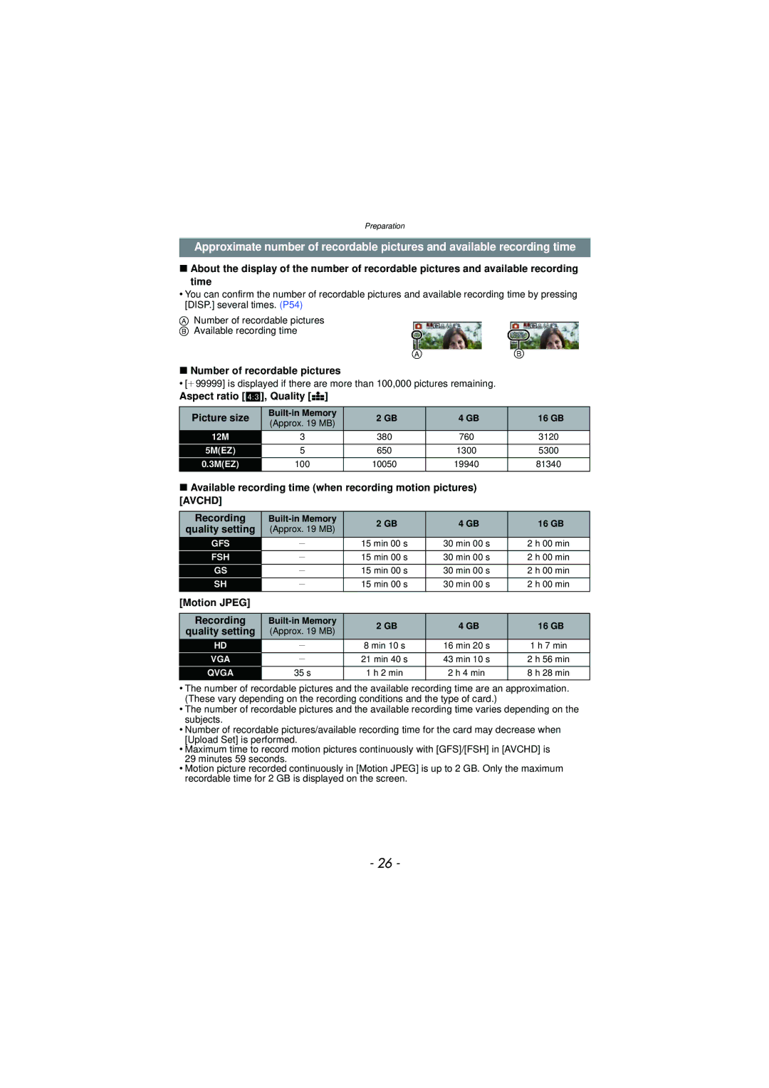 Panasonic DMC-TS3 owner manual Number of recordable pictures, Picture size, Motion Jpeg, Quality setting, Recording 