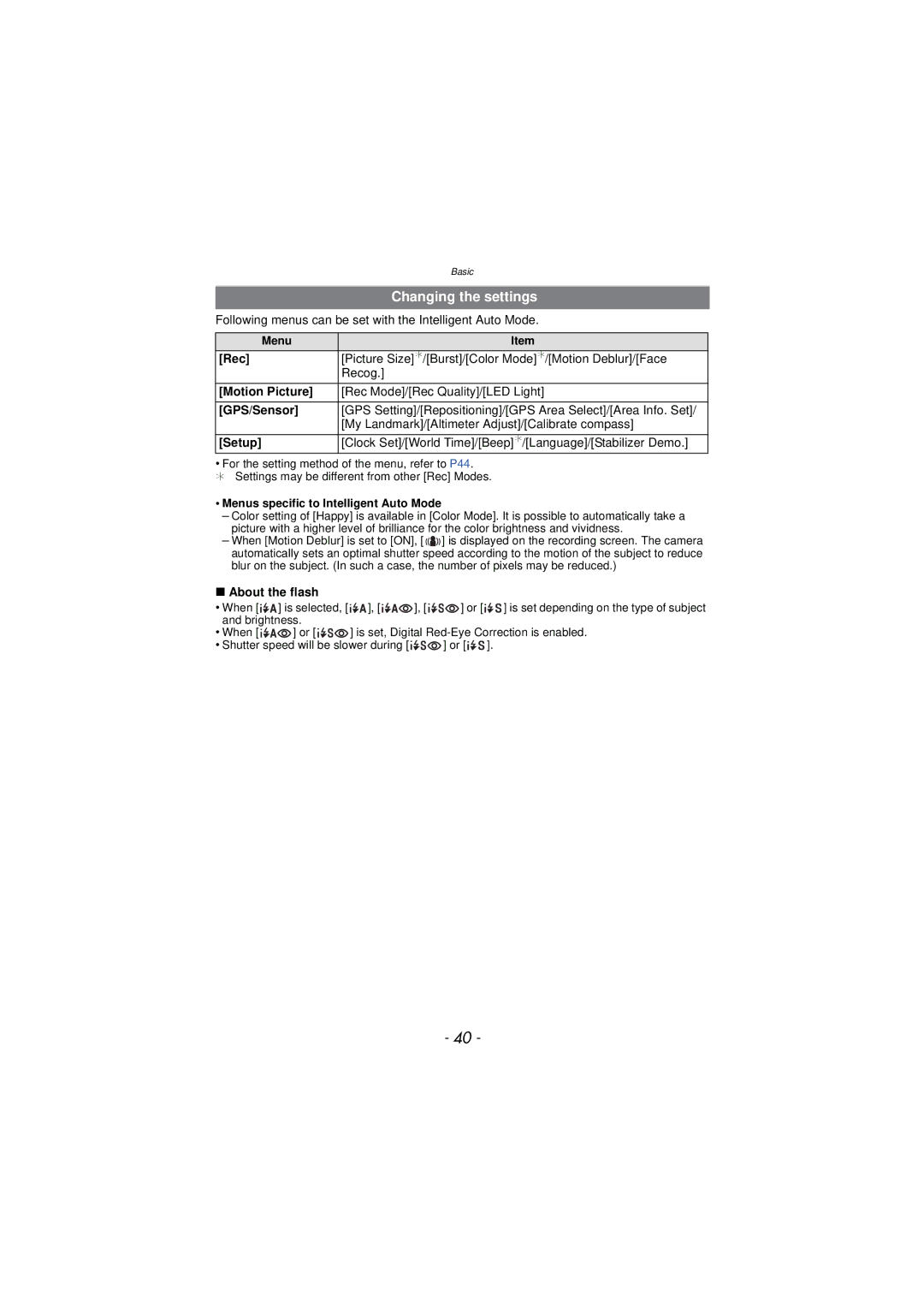 Panasonic DMC-TS3 owner manual Changing the settings 