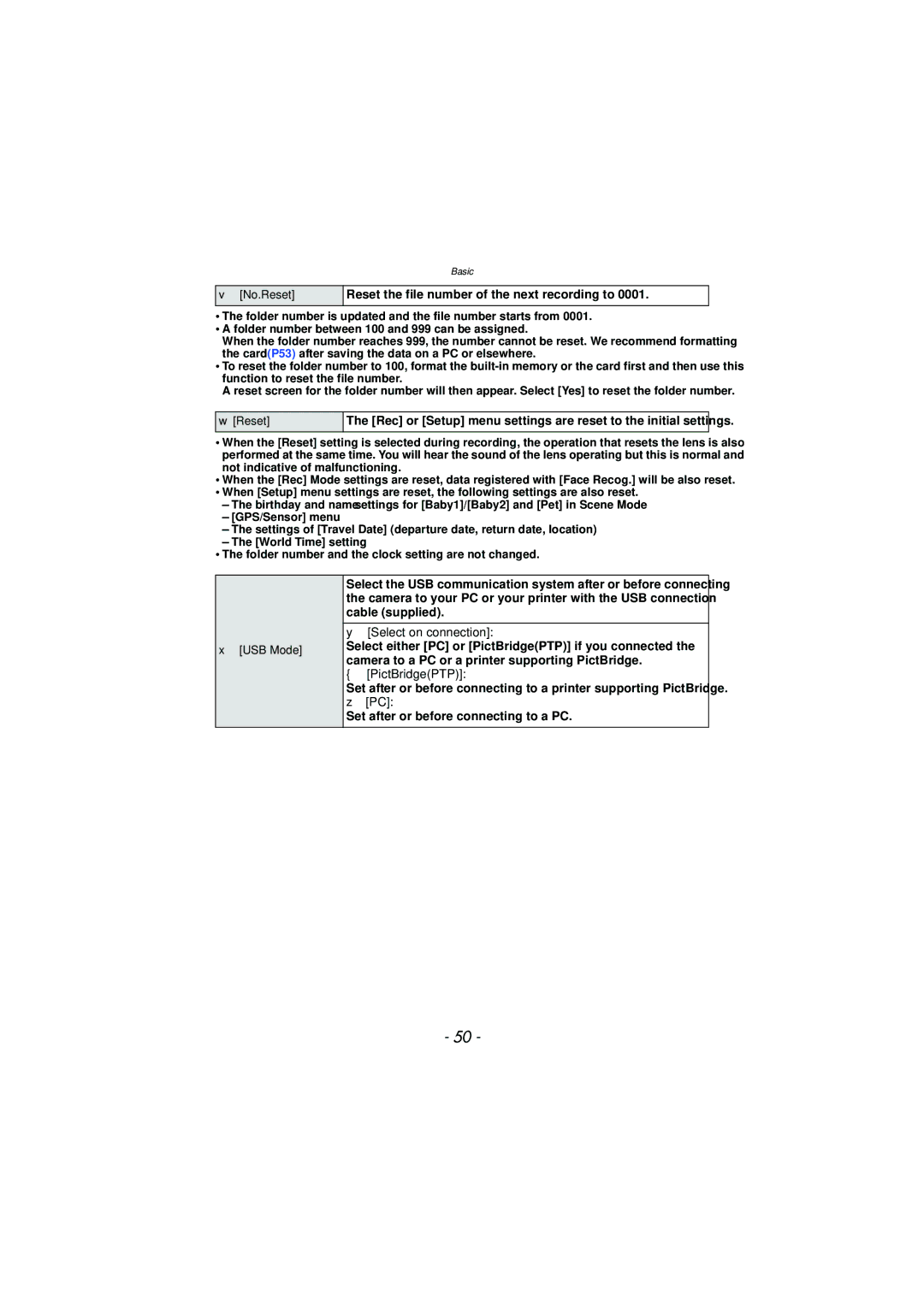 Panasonic DMC-TS3 owner manual Reset the file number of the next recording to, Select on connection, PictBridgePTP 