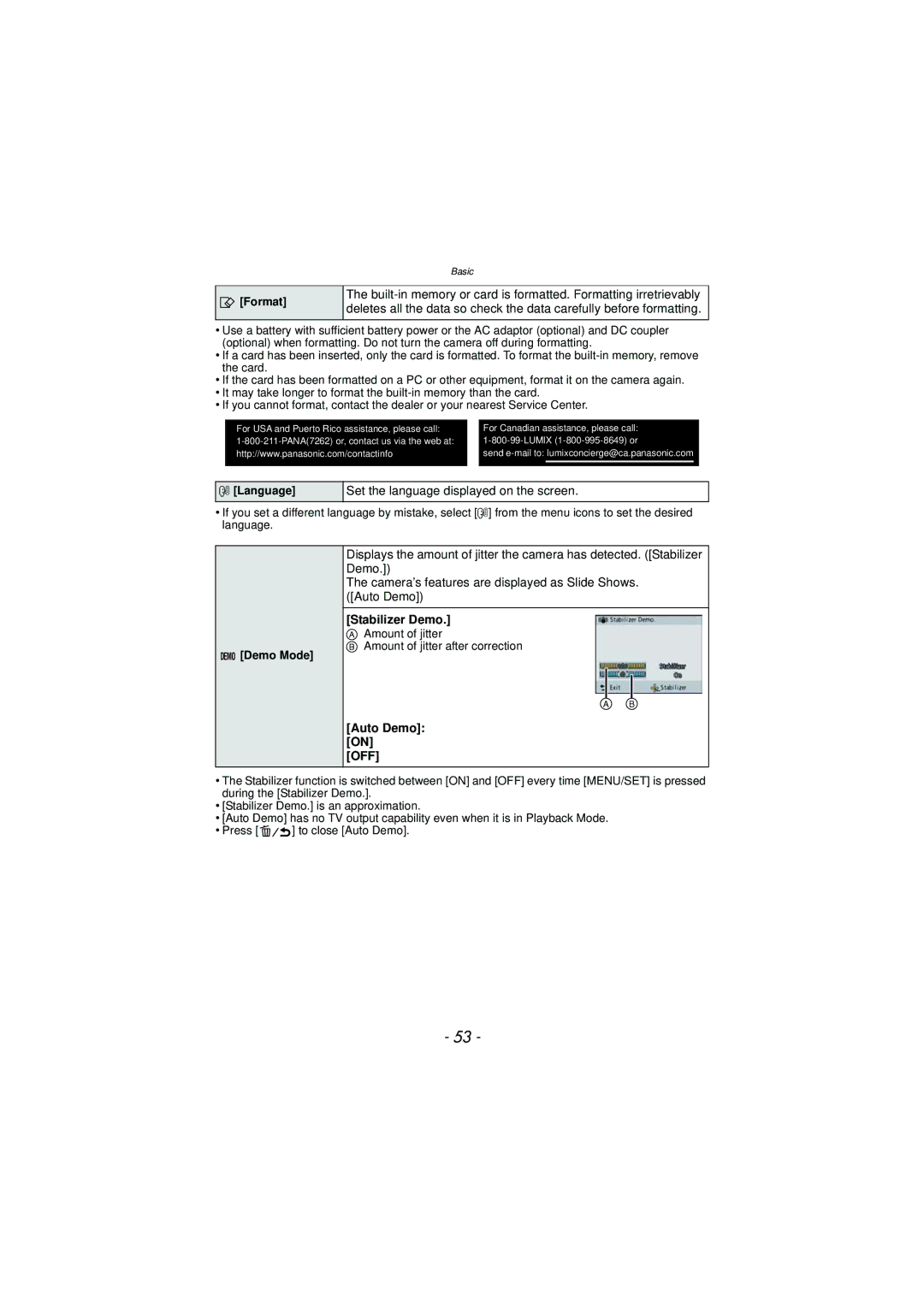 Panasonic DMC-TS3 owner manual Set the language displayed on the screen, Stabilizer Demo, Auto Demo on 