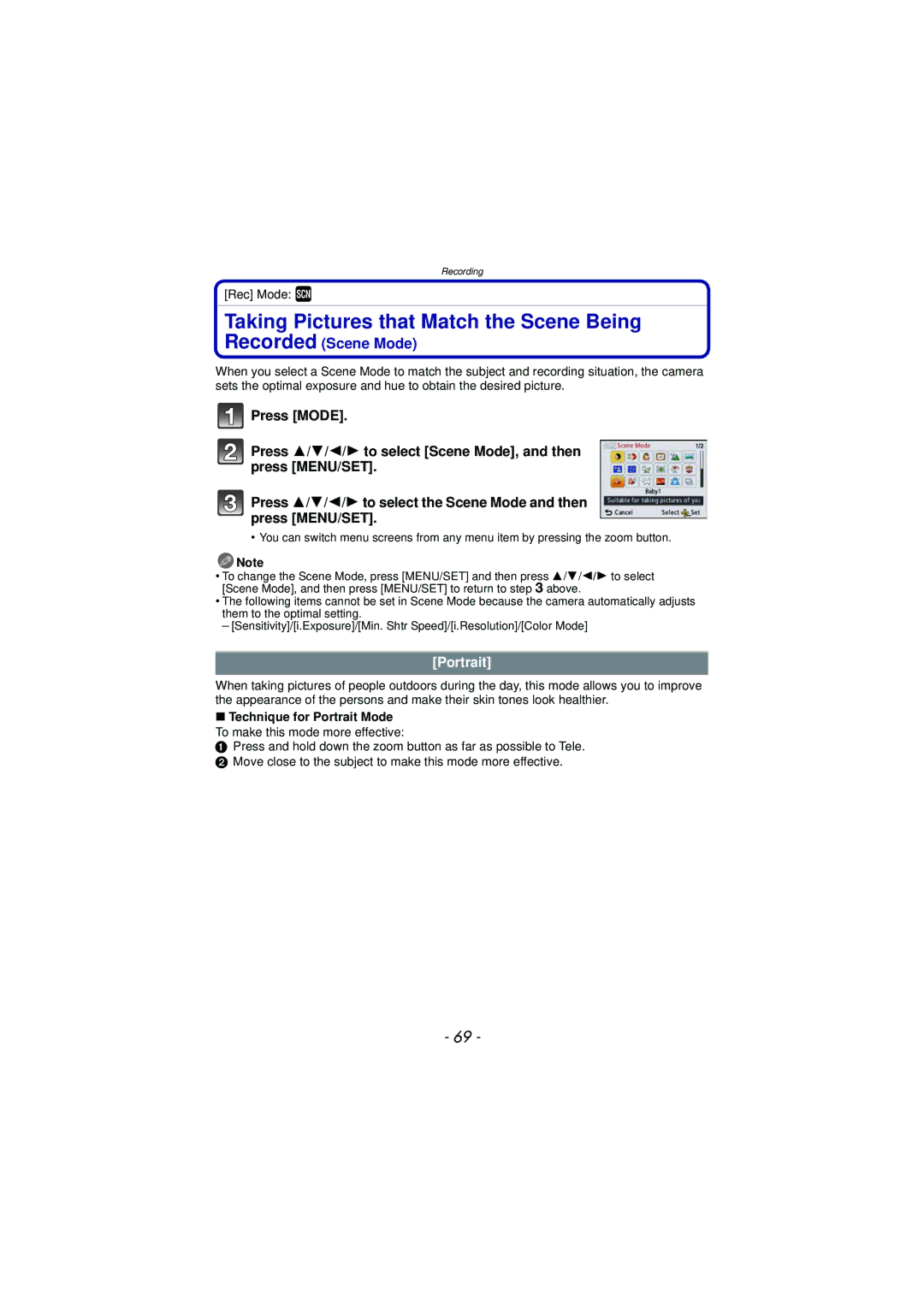 Panasonic DMC-TS3 owner manual Taking Pictures that Match the Scene Being, Portrait, Rec Mode ¿ 