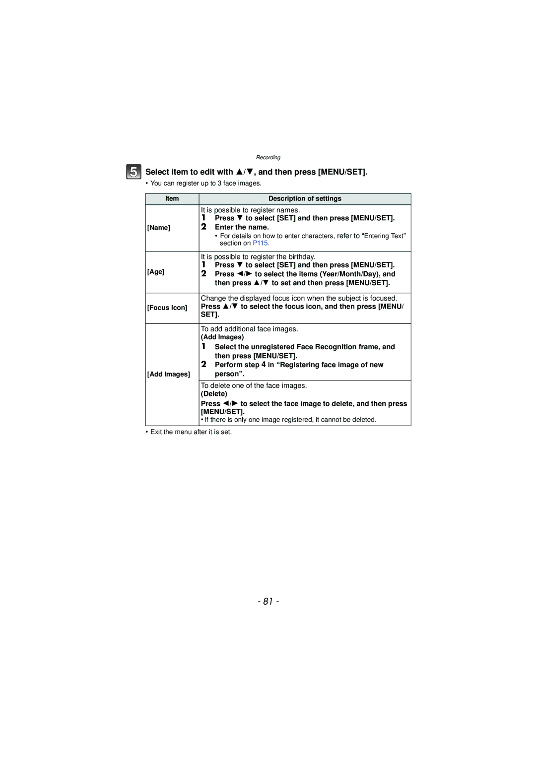 Panasonic DMC-TS3 owner manual Select item to edit with 3/4, and then press MENU/SET 