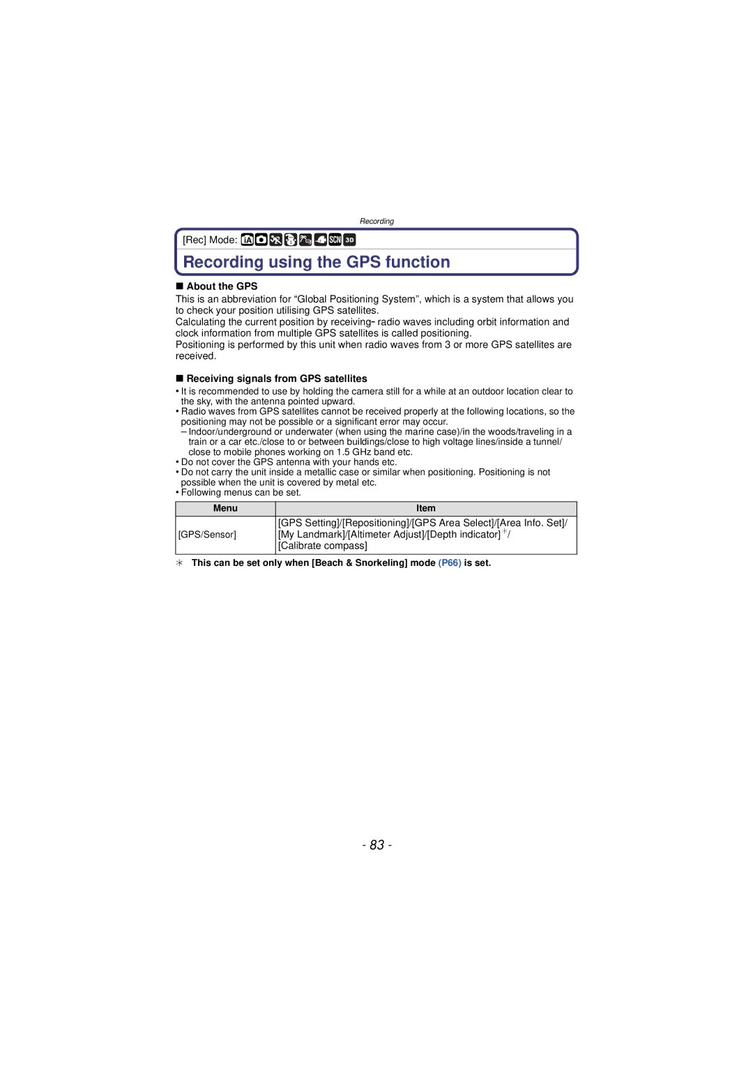 Panasonic DMC-TS3 owner manual Recording using the GPS function, About the GPS, Receiving signals from GPS satellites 