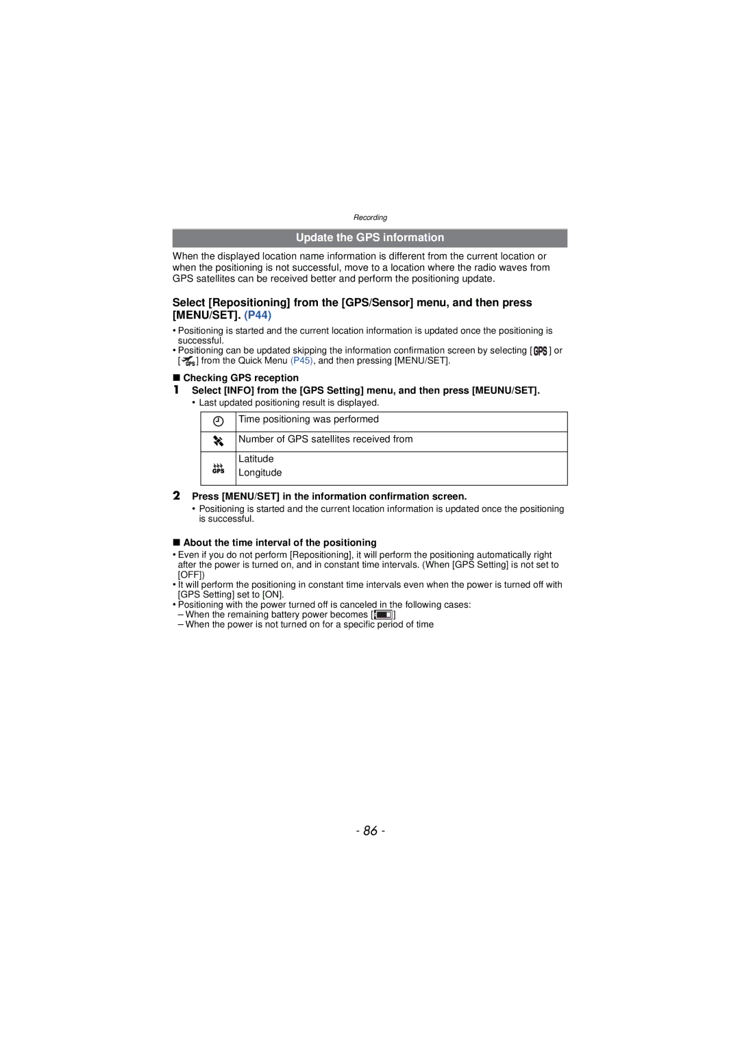 Panasonic DMC-TS3 owner manual Update the GPS information, Press MENU/SET in the information confirmation screen 