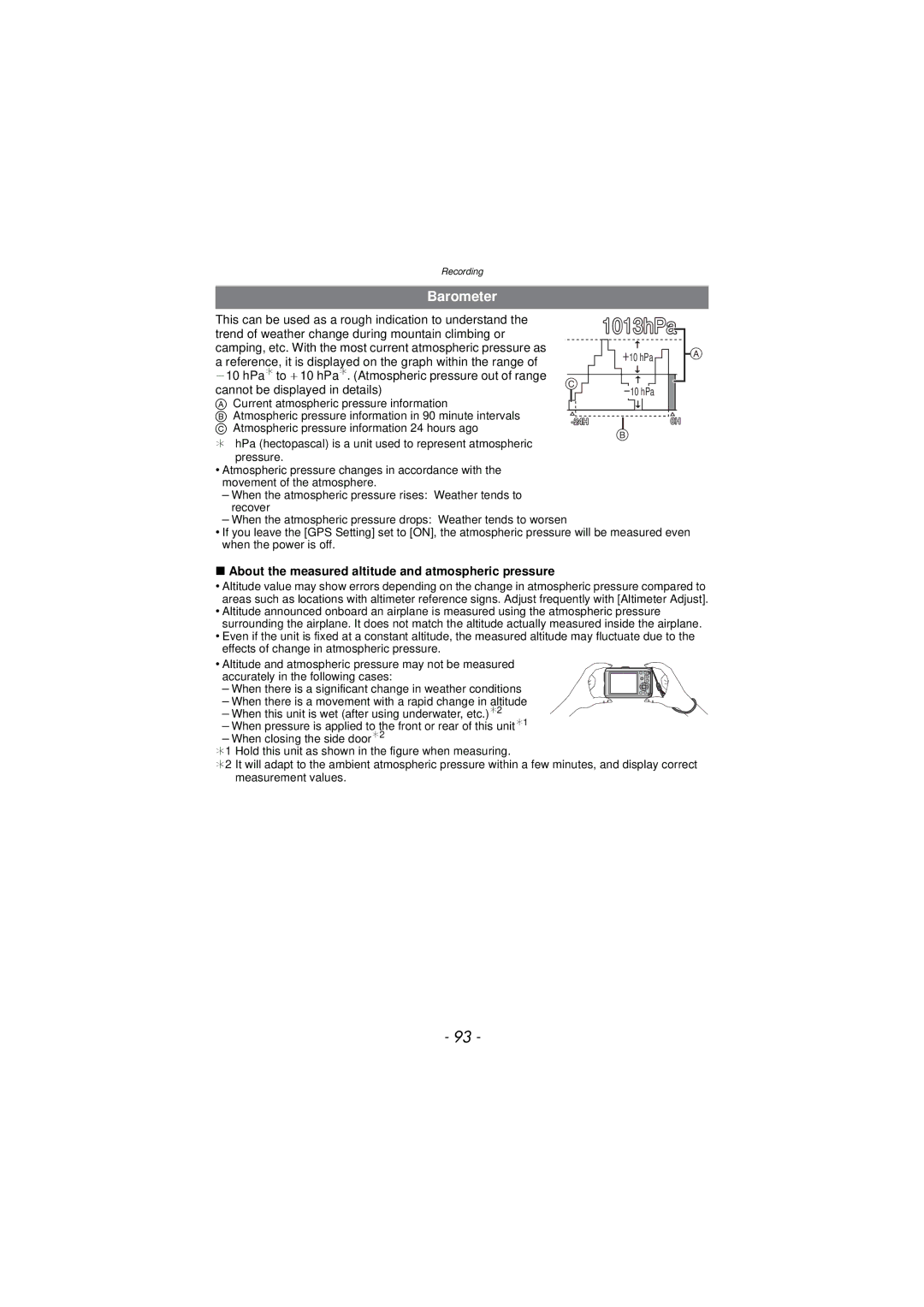 Panasonic DMC-TS3 owner manual Barometer, This can be used as a rough indication to understand 