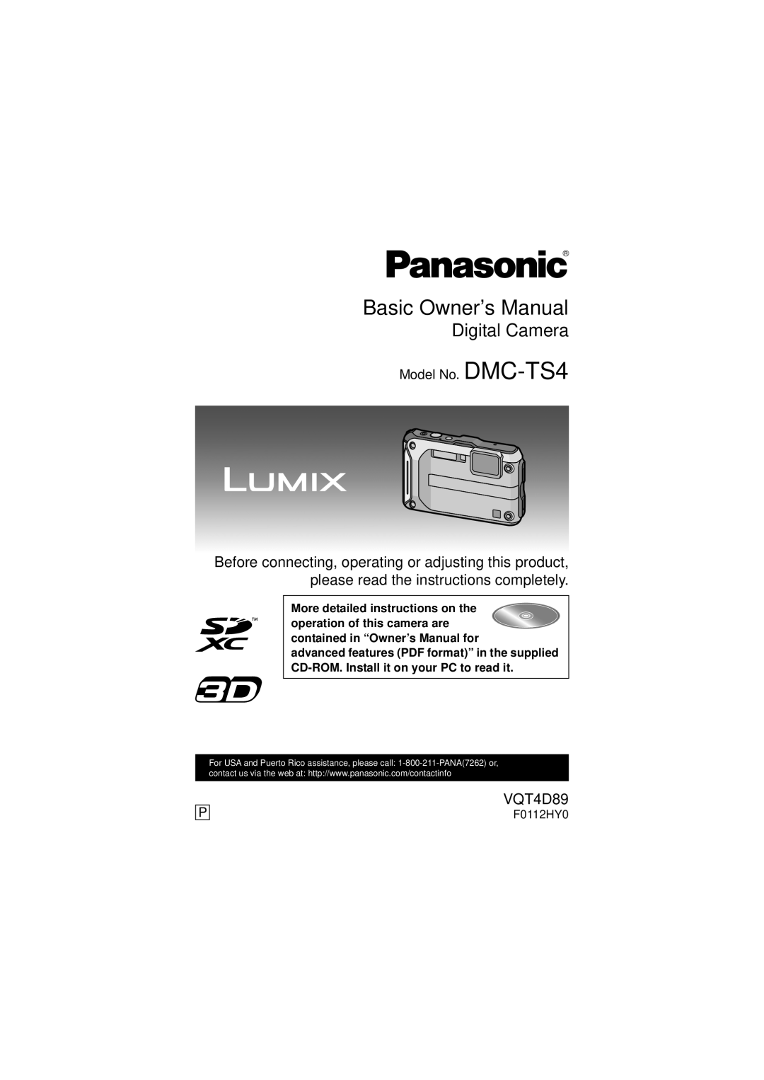 Panasonic DMC-TS4S owner manual Digital Camera 