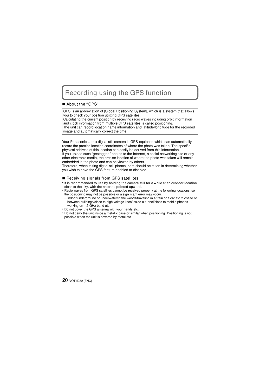 Panasonic DMC-TS4S owner manual Recording using the GPS function, About the GPS, Receiving signals from GPS satellites 