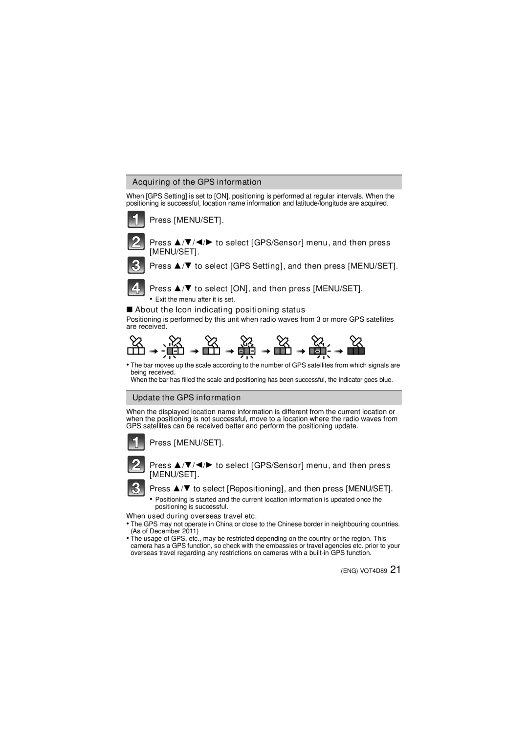 Panasonic DMC-TS4S owner manual Acquiring of the GPS information, About the Icon indicating positioning status 