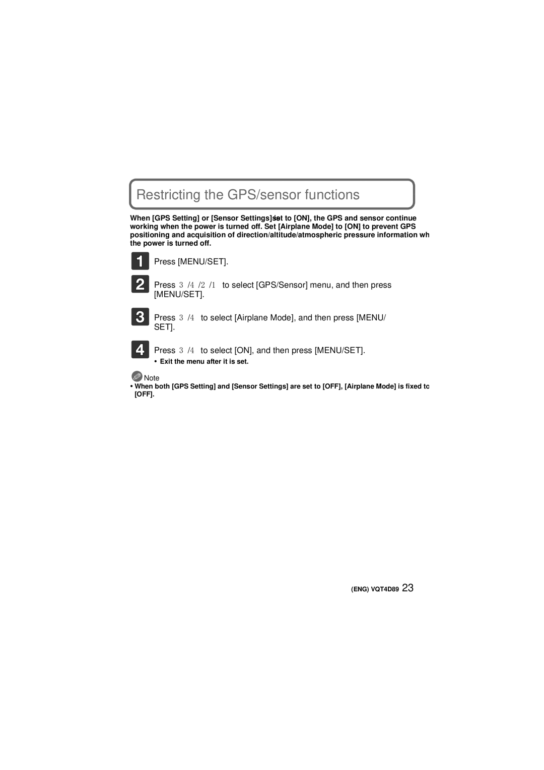 Panasonic DMC-TS4S owner manual Restricting the GPS/sensor functions 