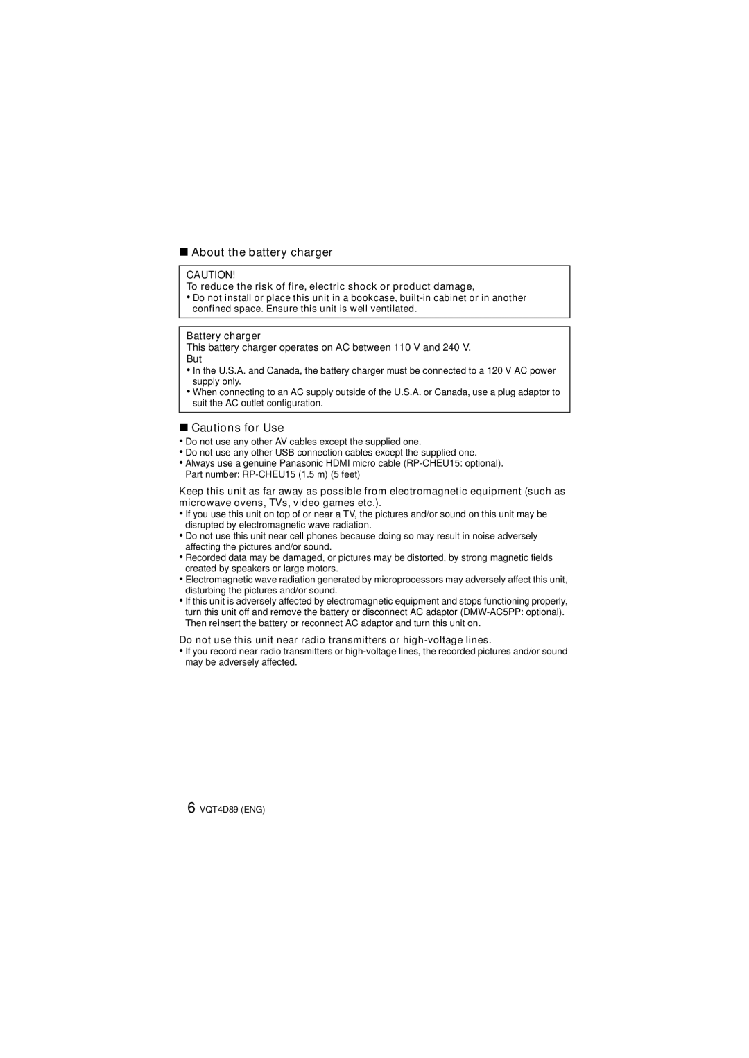 Panasonic DMC-TS4S owner manual About the battery charger 