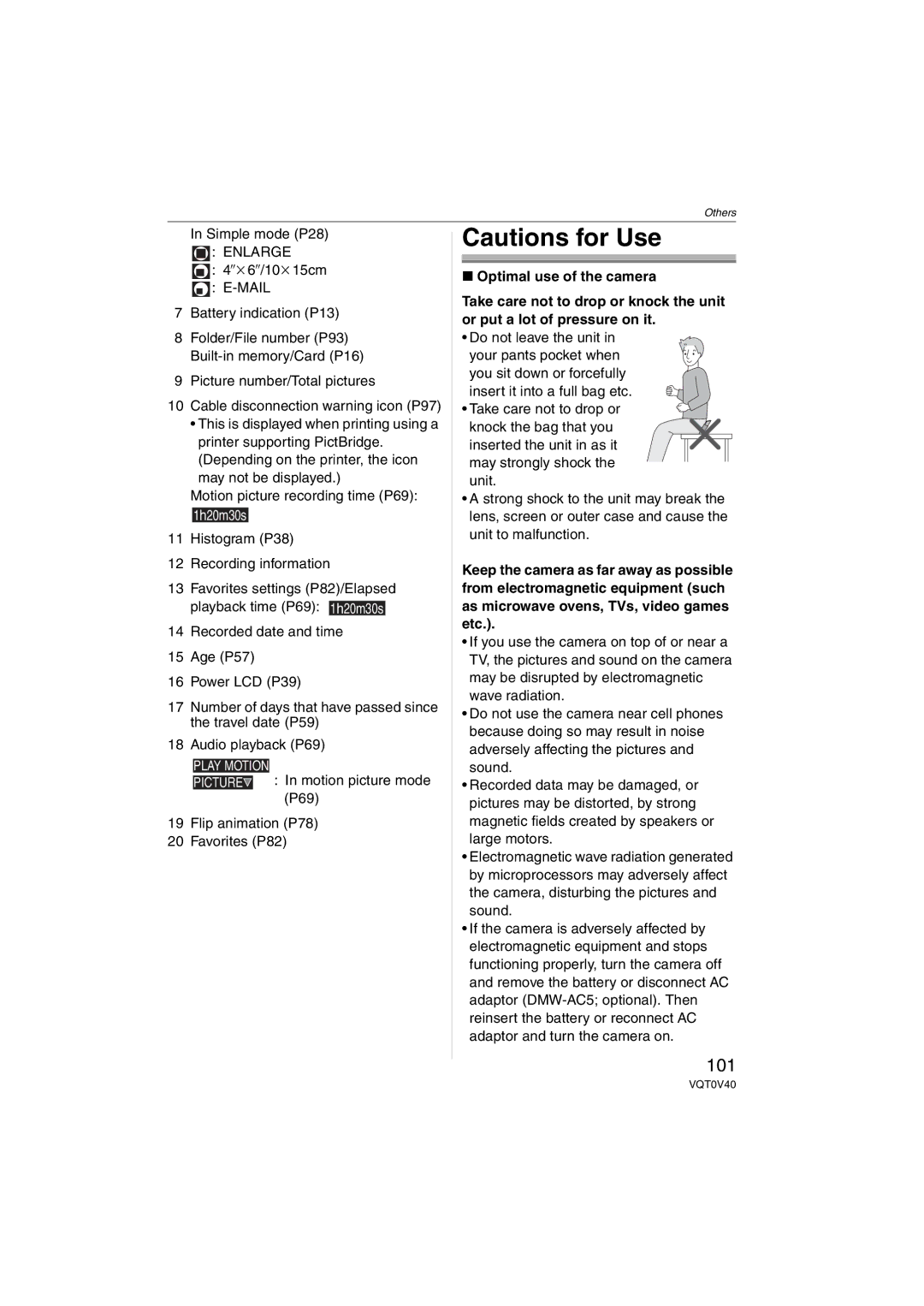 Panasonic DMC-TZ1 operating instructions 101, Simple mode P28, Motion picture mode, P69, Flip animation P78 Favorites P82 