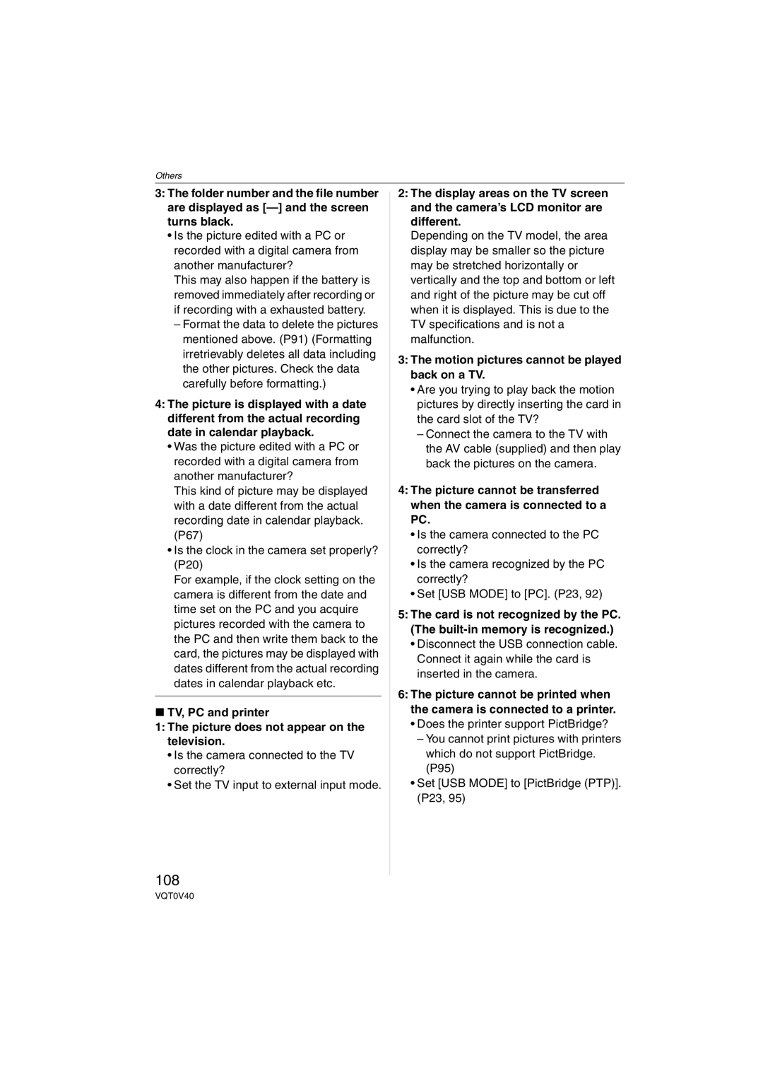 Panasonic DMC-TZ1 operating instructions 108, Motion pictures cannot be played back on a TV 