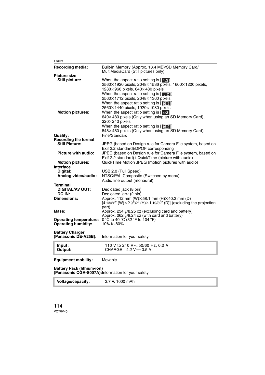 Panasonic DMC-TZ1 operating instructions 114, Digital/Av Out 