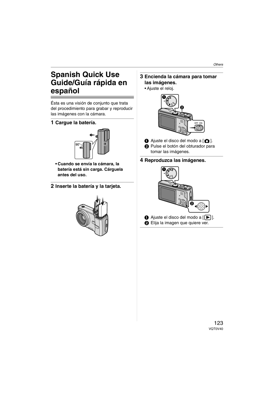 Panasonic DMC-TZ1 operating instructions Spanish Quick Use Guide/Guía rápida en español, 123 