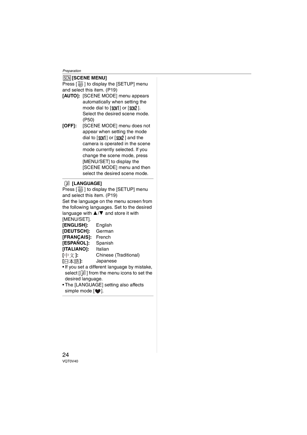 Panasonic DMC-TZ1 operating instructions Language, English, Deutsch, Français, Español, Italiano 