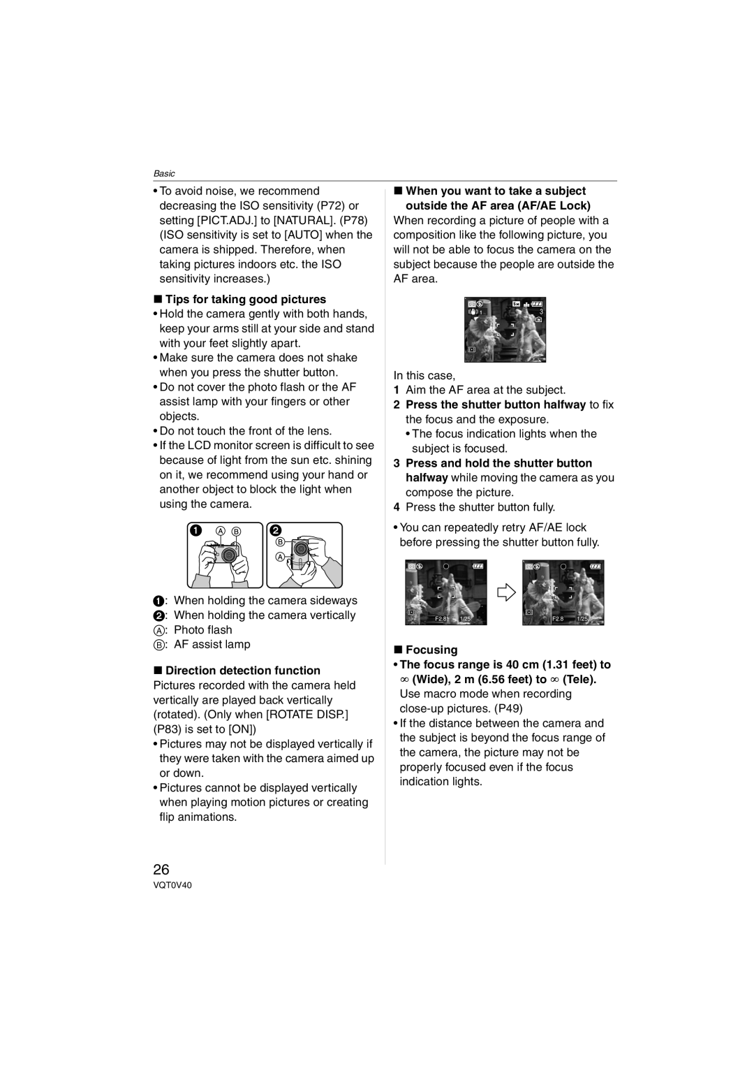 Panasonic DMC-TZ1 operating instructions Tips for taking good pictures, Focus indication lights when the subject is focused 