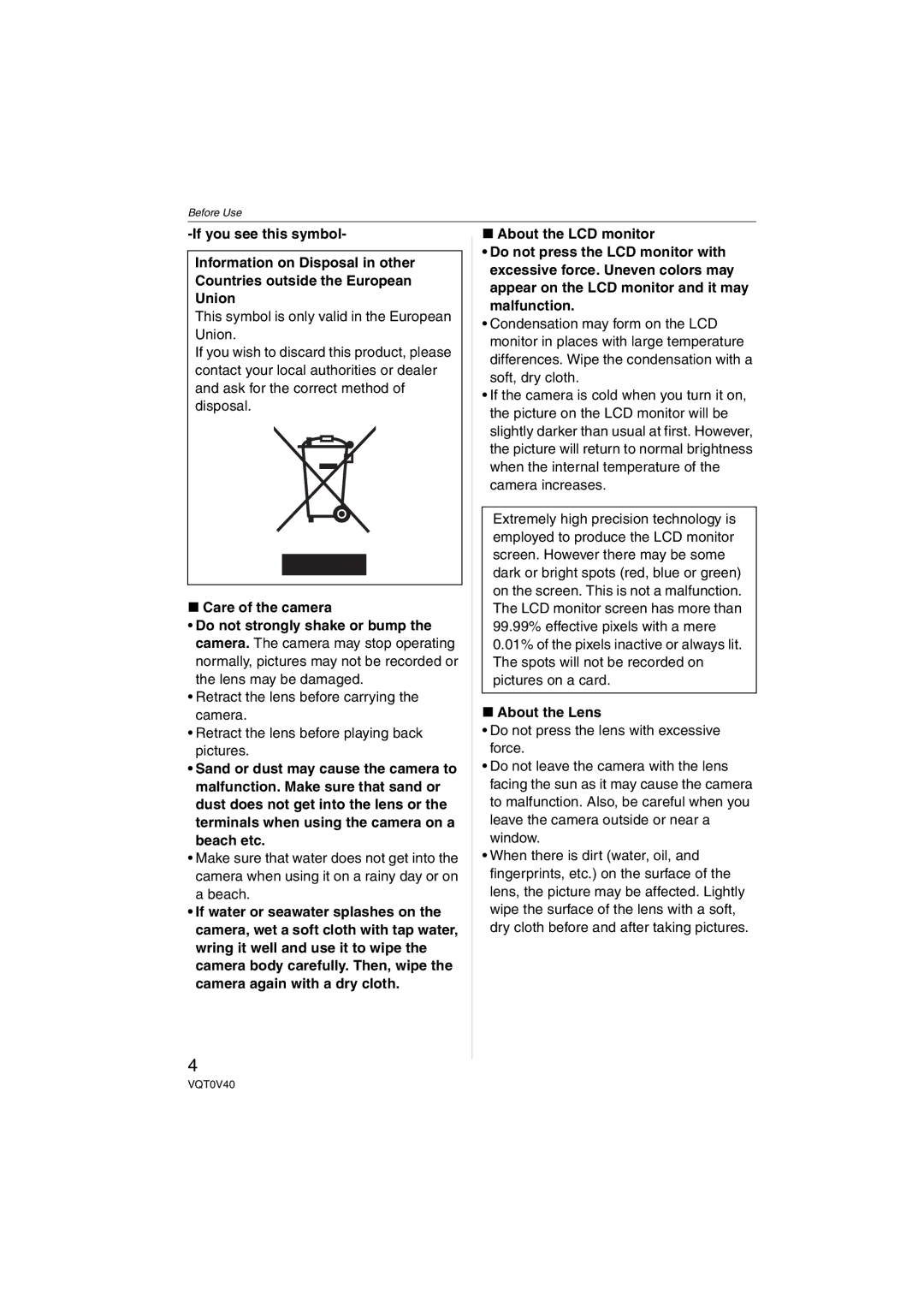 Panasonic DMC-TZ1 operating instructions About the Lens 