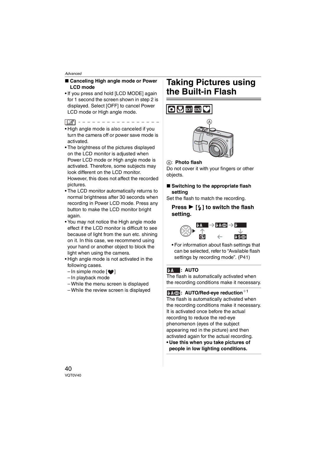 Panasonic DMC-TZ1 operating instructions Press 1 to switch the flash setting 