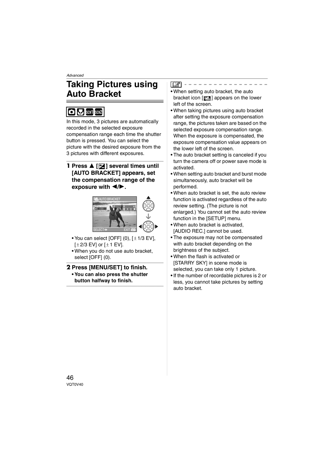 Panasonic DMC-TZ1 operating instructions Taking Pictures using Auto Bracket 