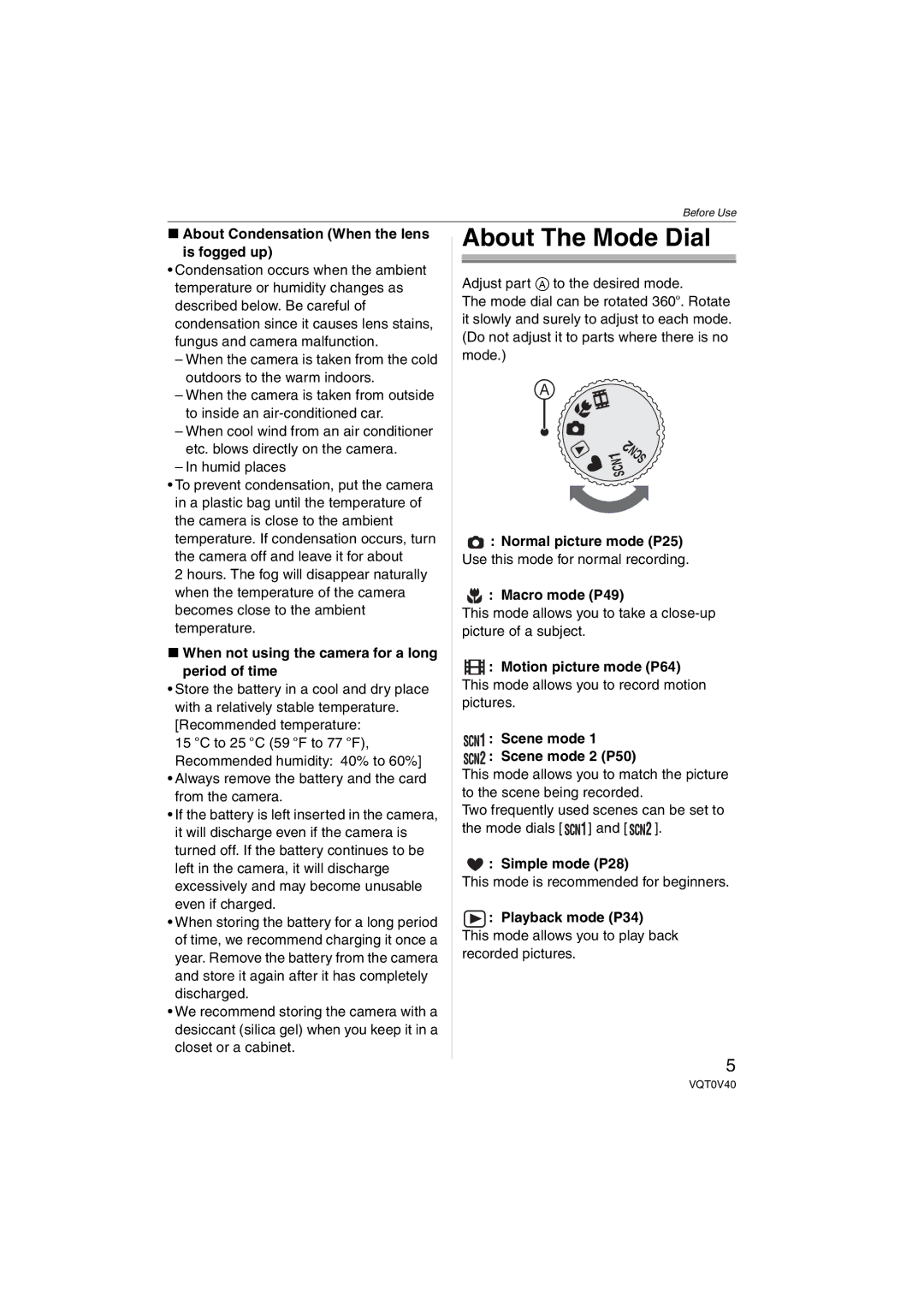 Panasonic DMC-TZ1 operating instructions About The Mode Dial 