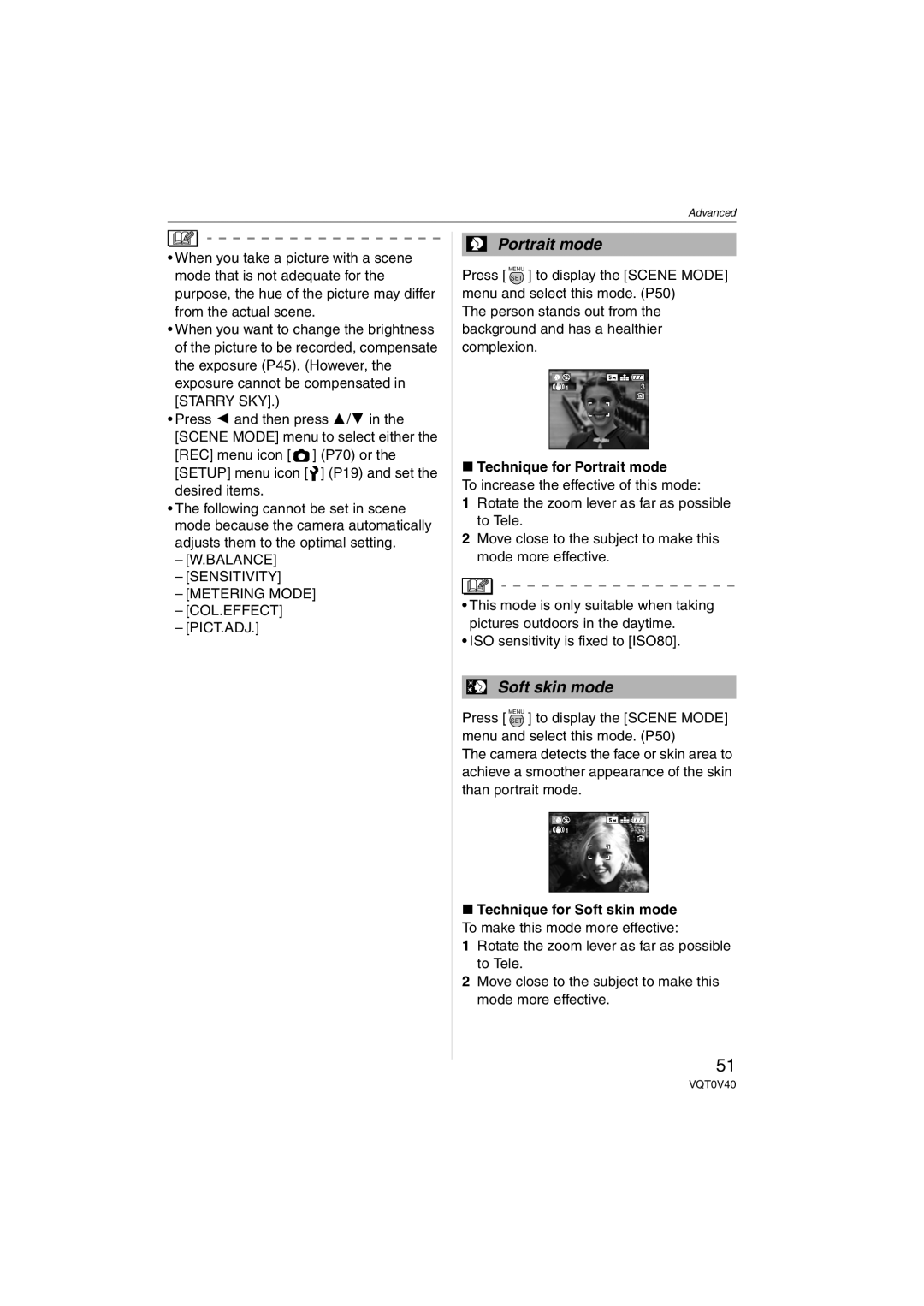 Panasonic DMC-TZ1 operating instructions Technique for Portrait mode 