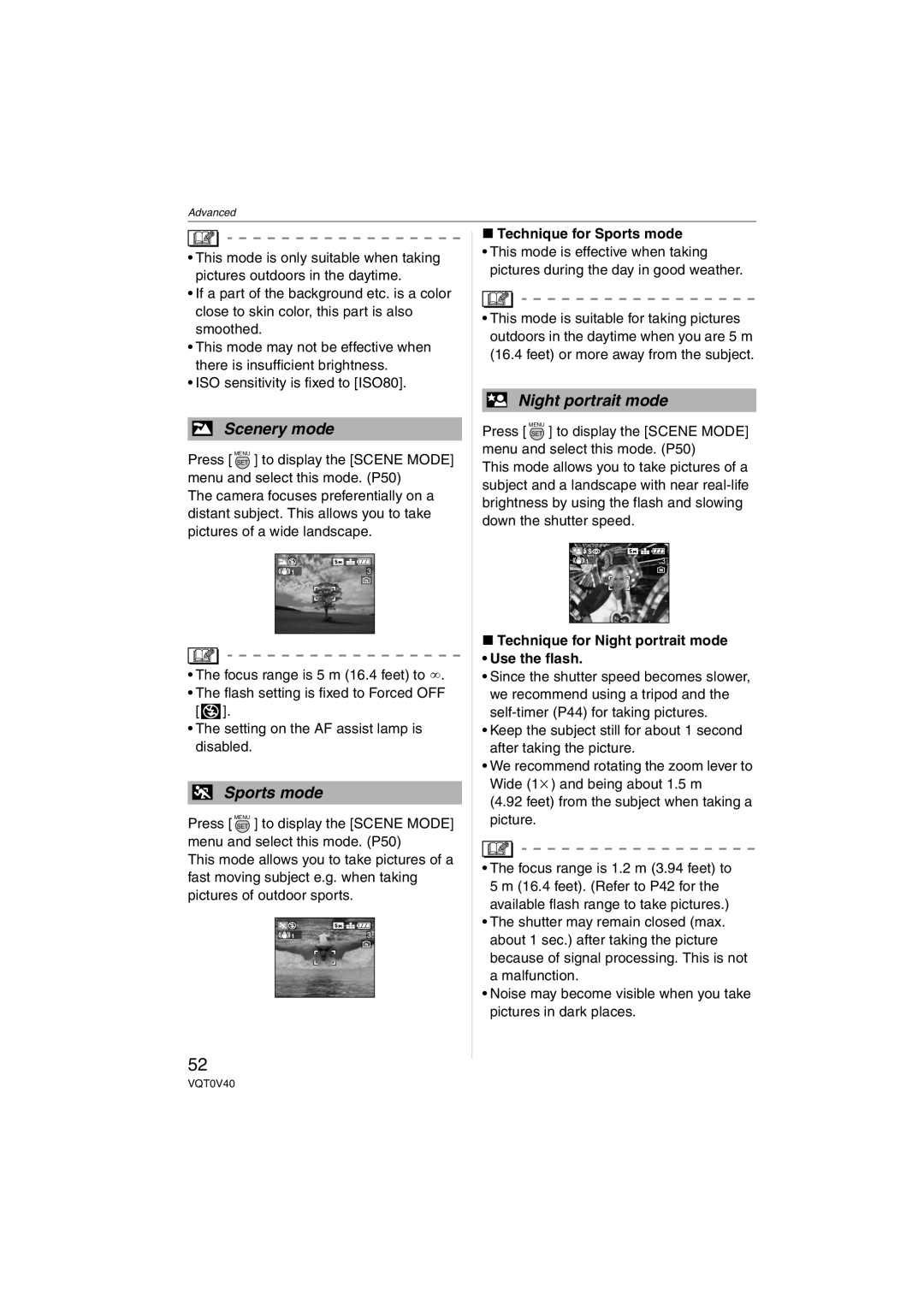 Panasonic DMC-TZ1 operating instructions Technique for Sports mode, Technique for Night portrait mode Use the flash 