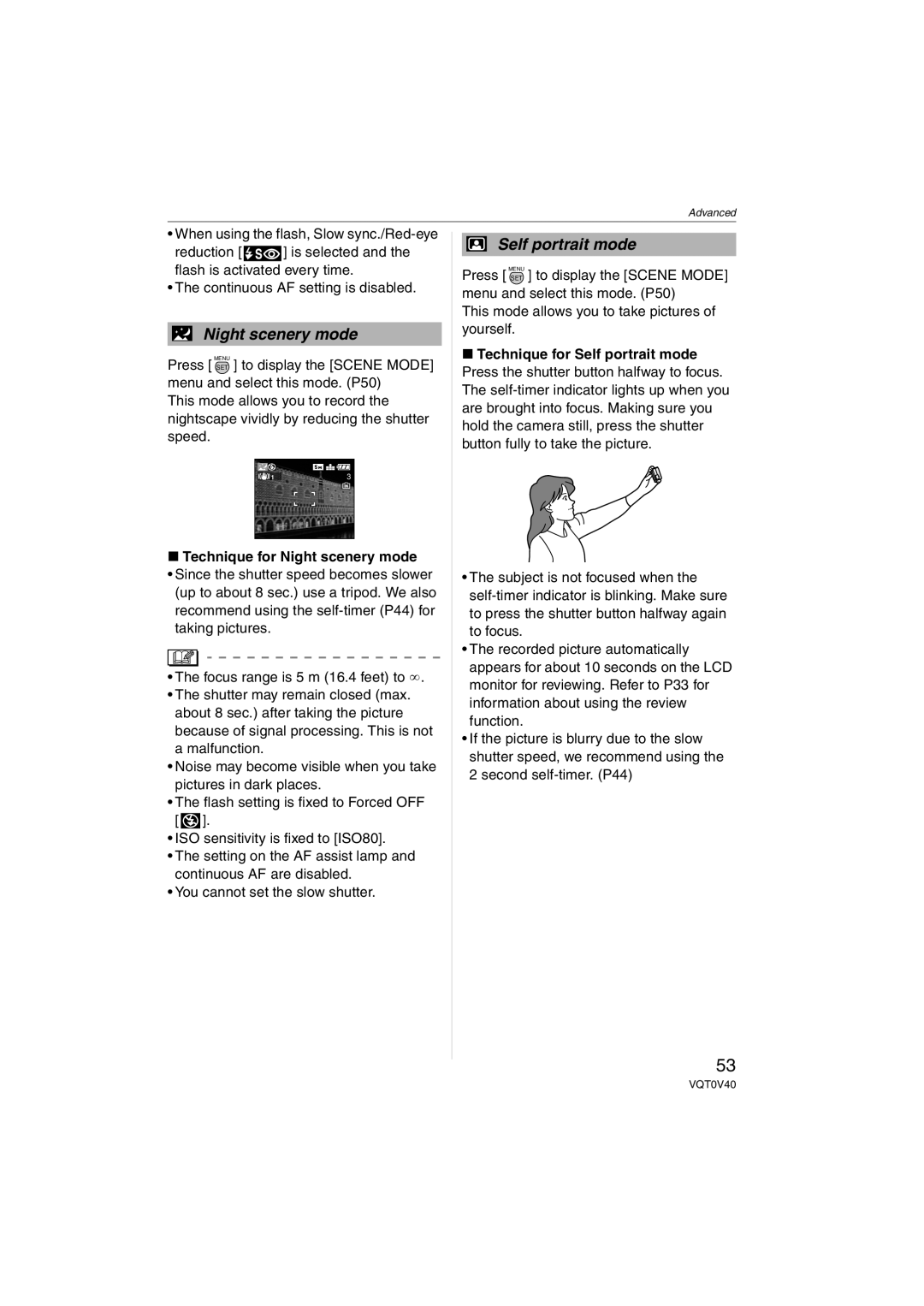 Panasonic DMC-TZ1 operating instructions Technique for Night scenery mode 