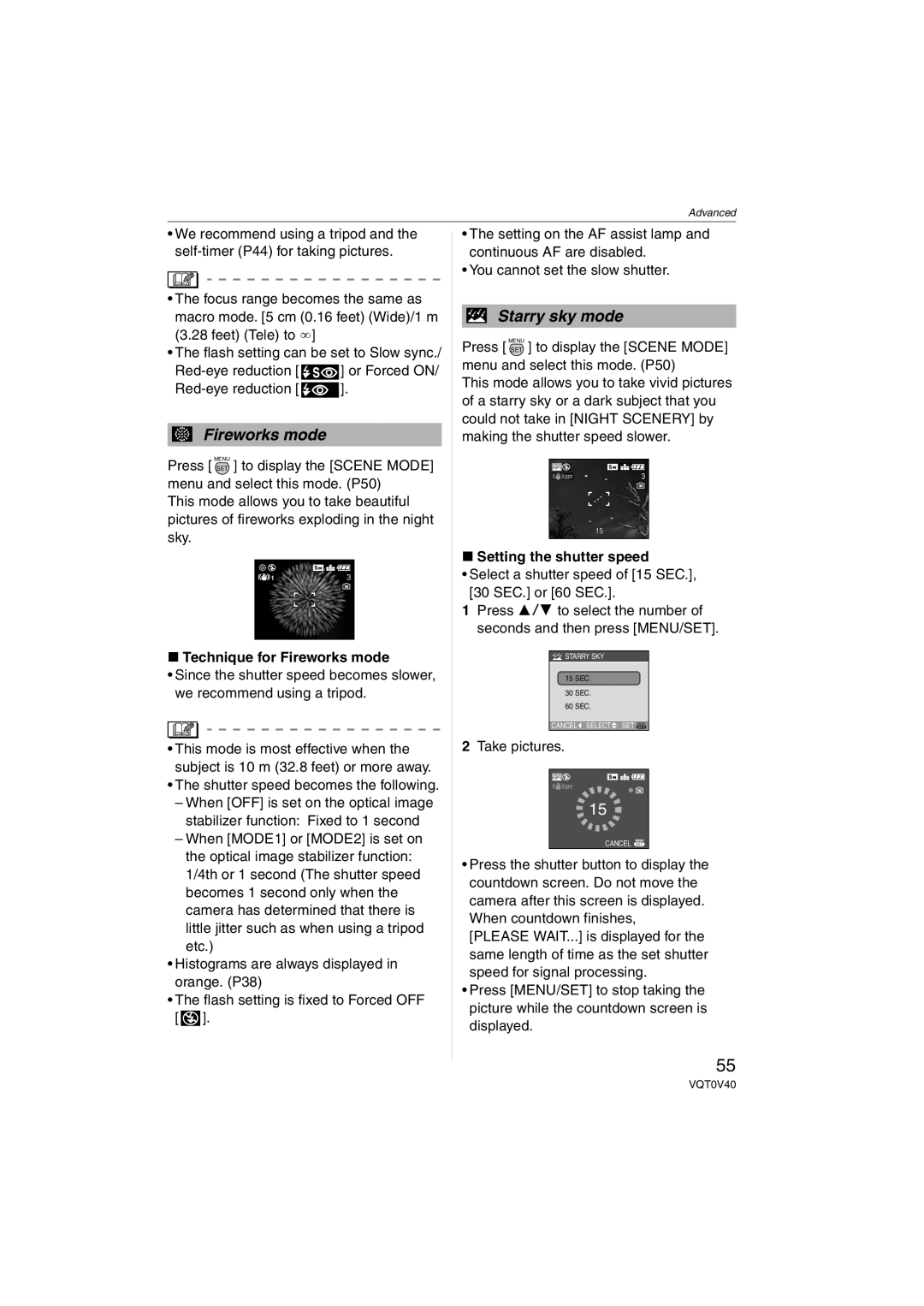 Panasonic DMC-TZ1 operating instructions Technique for Fireworks mode, Setting the shutter speed, Take pictures 