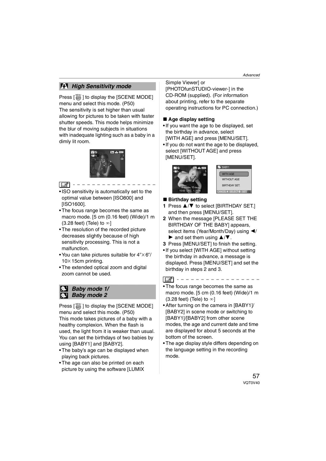 Panasonic DMC-TZ1 operating instructions Age display setting, Birthday setting 