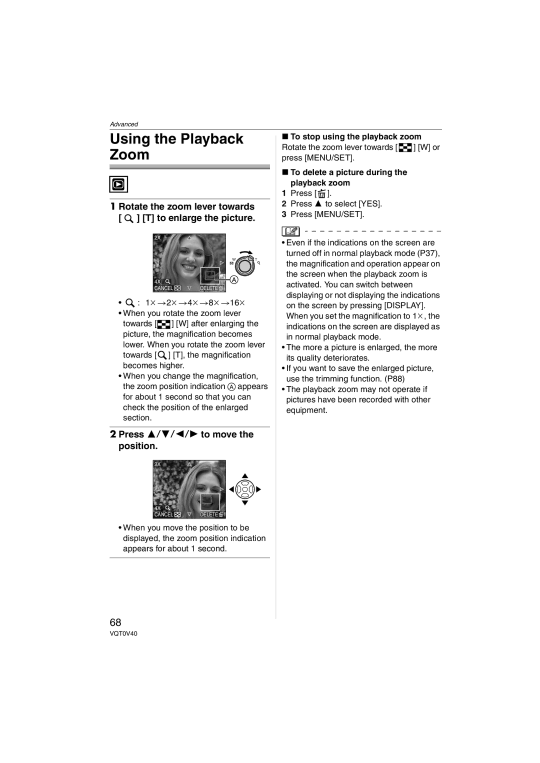 Panasonic DMC-TZ1 Using the Playback Zoom, 1k2k4k8k16k When you rotate the zoom lever, To stop using the playback zoom 