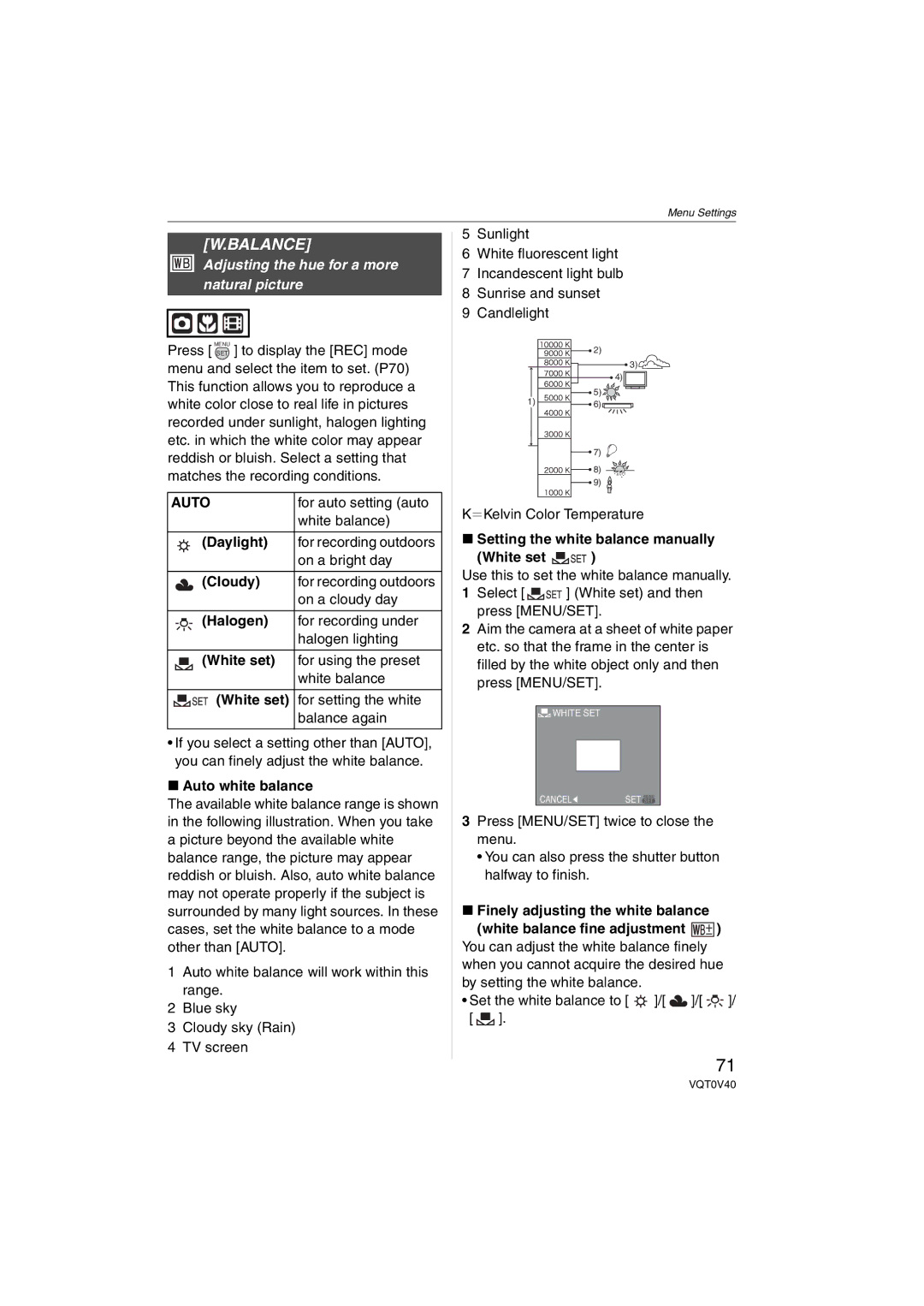 Panasonic DMC-TZ1 operating instructions Balance, Adjusting the hue for a more natural picture 