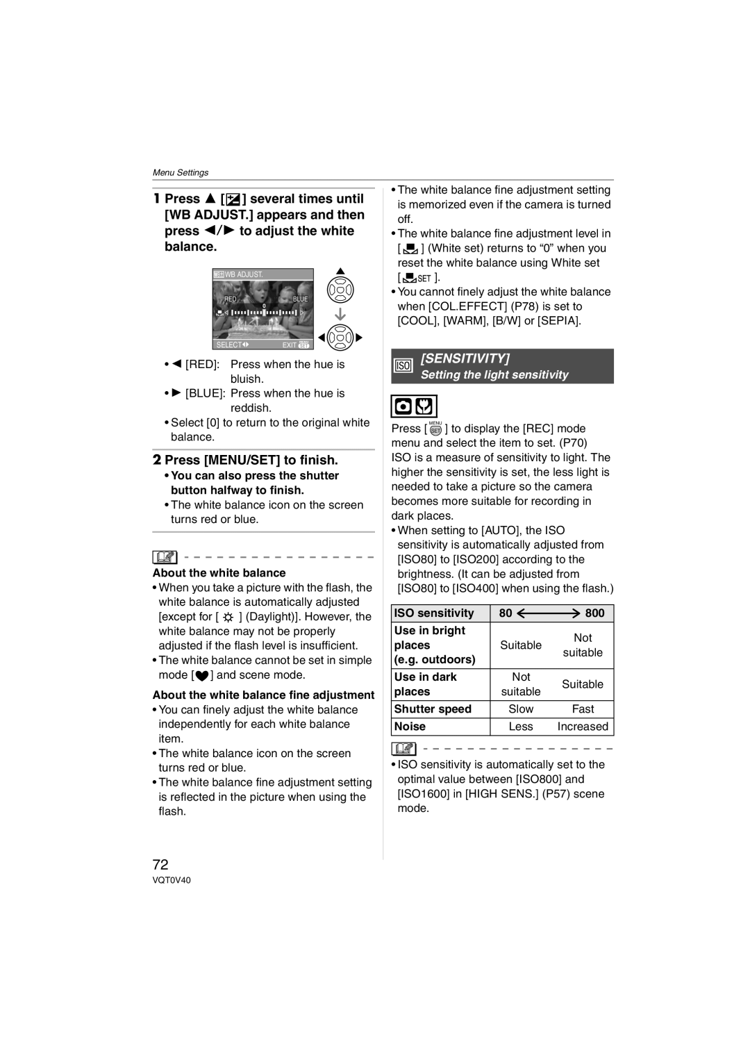 Panasonic DMC-TZ1 operating instructions Sensitivity, Setting the light sensitivity 