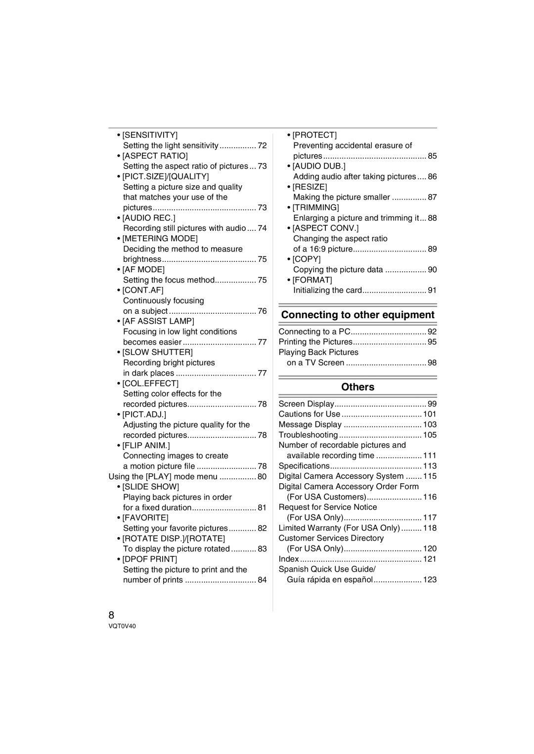 Panasonic DMC-TZ1 Setting a picture size and quality that matches your use, Deciding the method to measure, Copy, 101, 103 