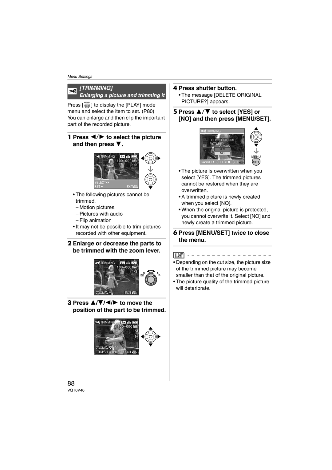 Panasonic DMC-TZ1 operating instructions Trimming, Press shutter button 