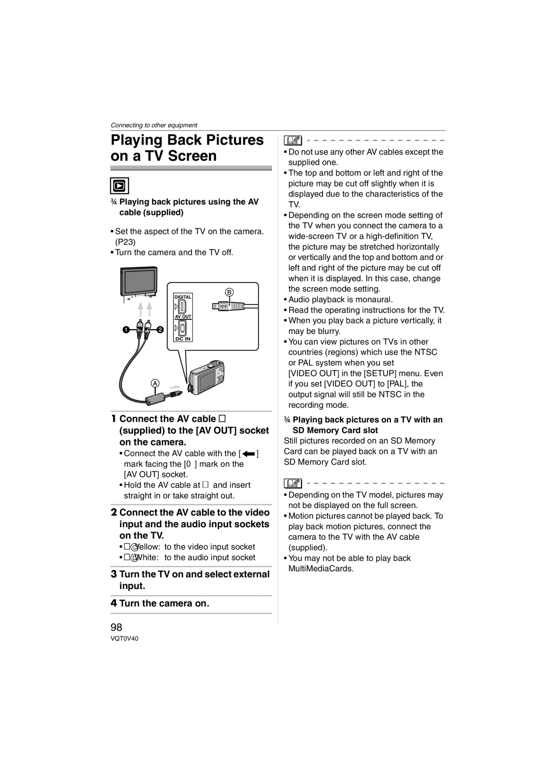 Panasonic DMC-TZ1 operating instructions Turn the TV on and select external input Turn the camera on 