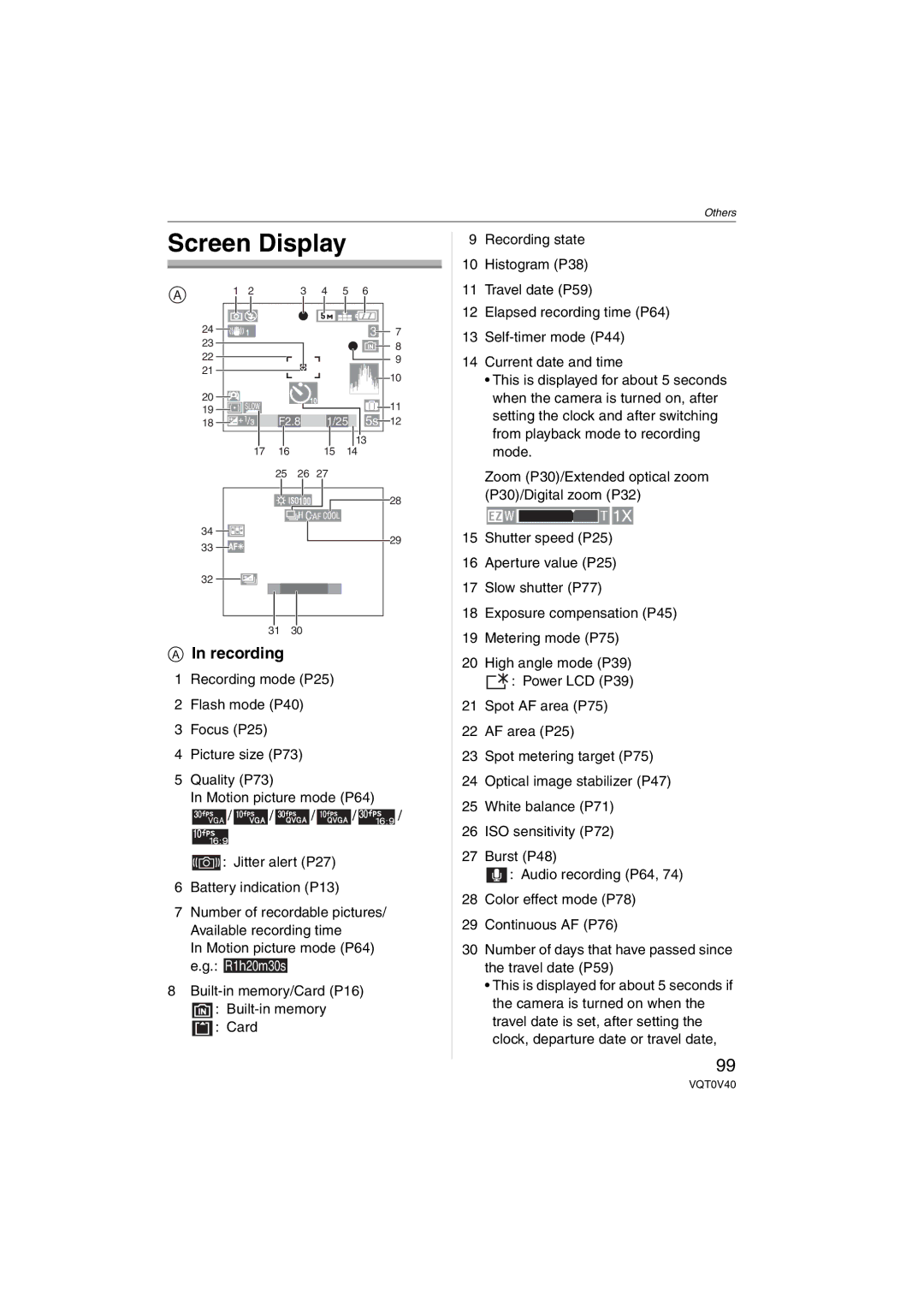 Panasonic DMC-TZ1 operating instructions Screen Display, Recording 