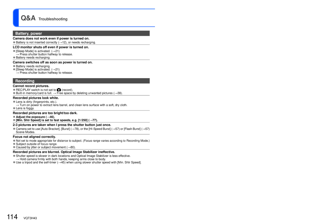 Panasonic DMC-TZ18, MC-ZS8 owner manual Troubleshooting 