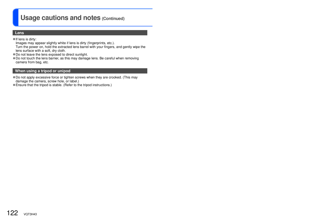 Panasonic DMC-TZ18, MC-ZS8 owner manual Lens 