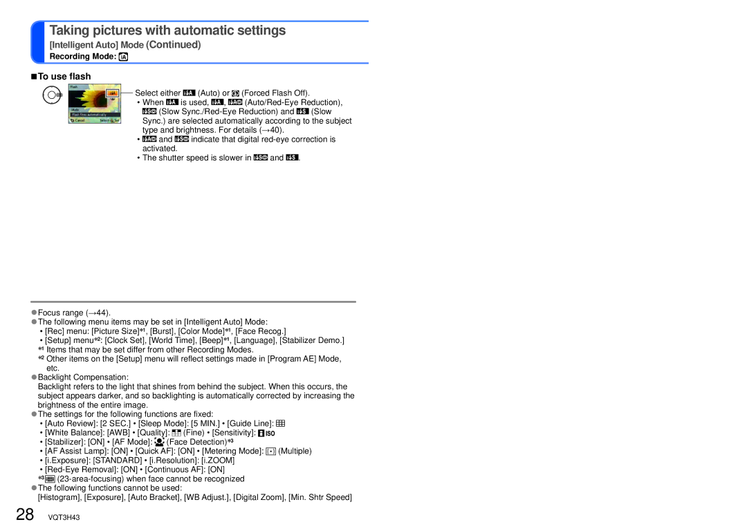 Panasonic DMC-TZ18, MC-ZS8 owner manual To use flash, Select either Auto or Forced Flash Off 