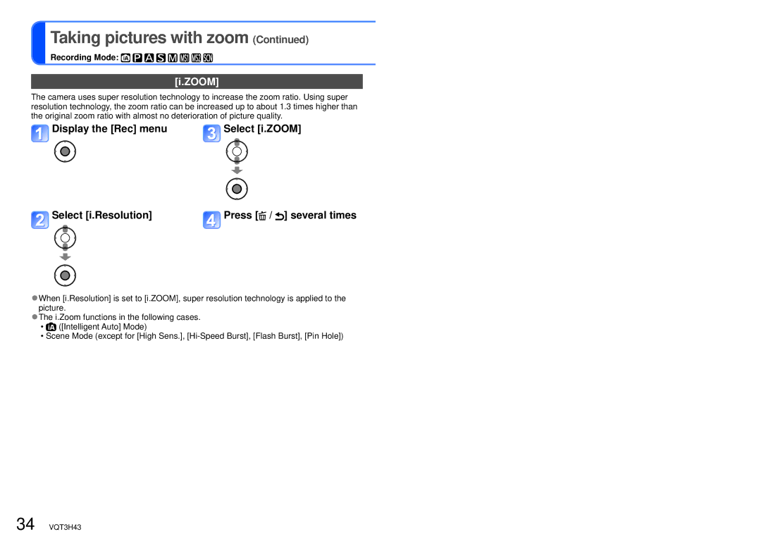 Panasonic DMC-TZ18, MC-ZS8 owner manual Zoom 