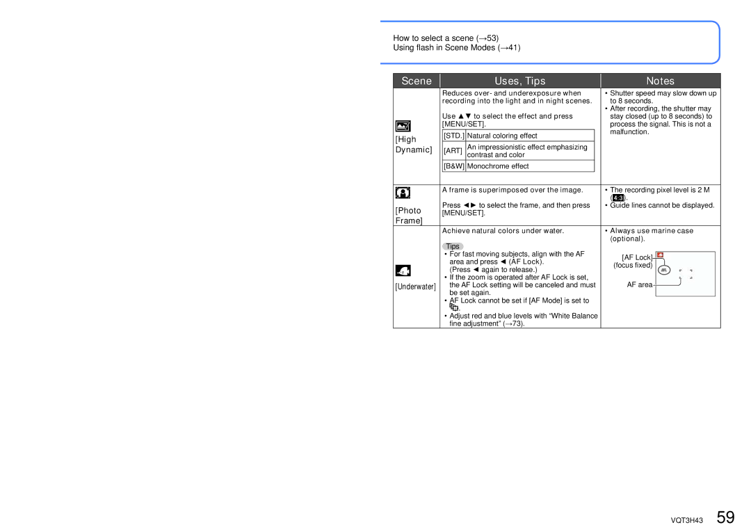 Panasonic MC-ZS8, DMC-TZ18 owner manual Dynamic, Frame 