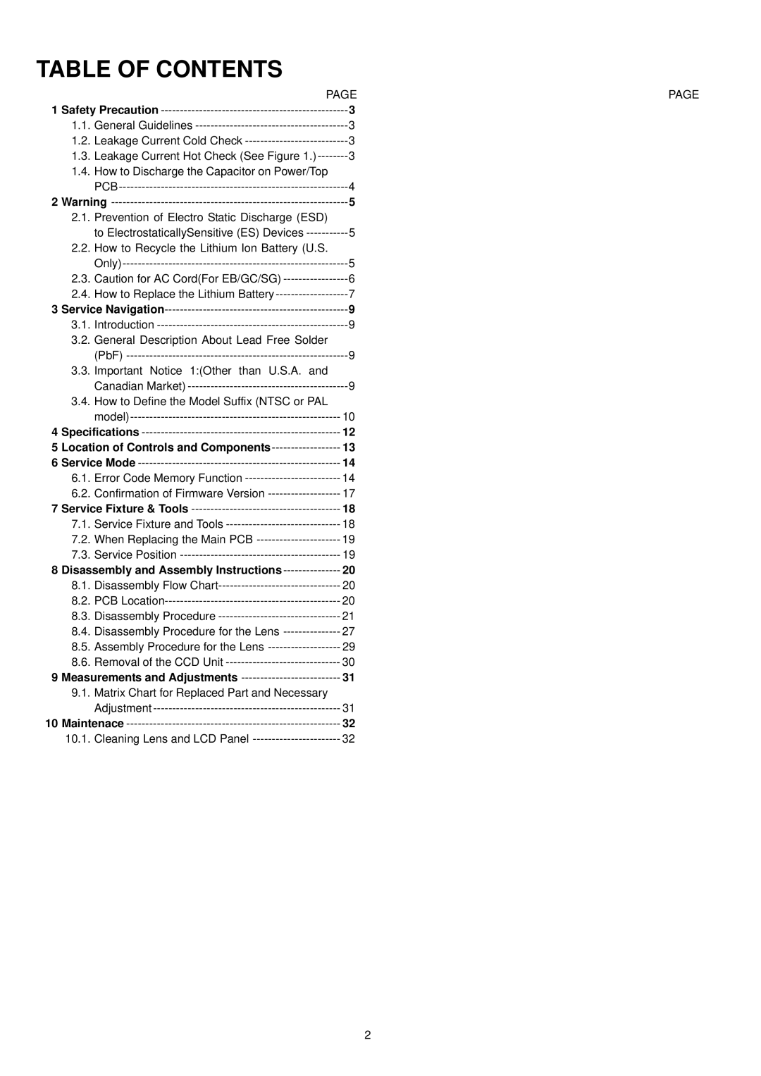 Panasonic DMC-TZ1PL, DMC-TZ1SG, DMC-TZ1PP, DMC-TZ1GT, DMC-TZ1GC, DMC-TZ1EF, DMC-TZ1EE, DMC-TZ1EB, DMC-TZ1GK Table of Contents 