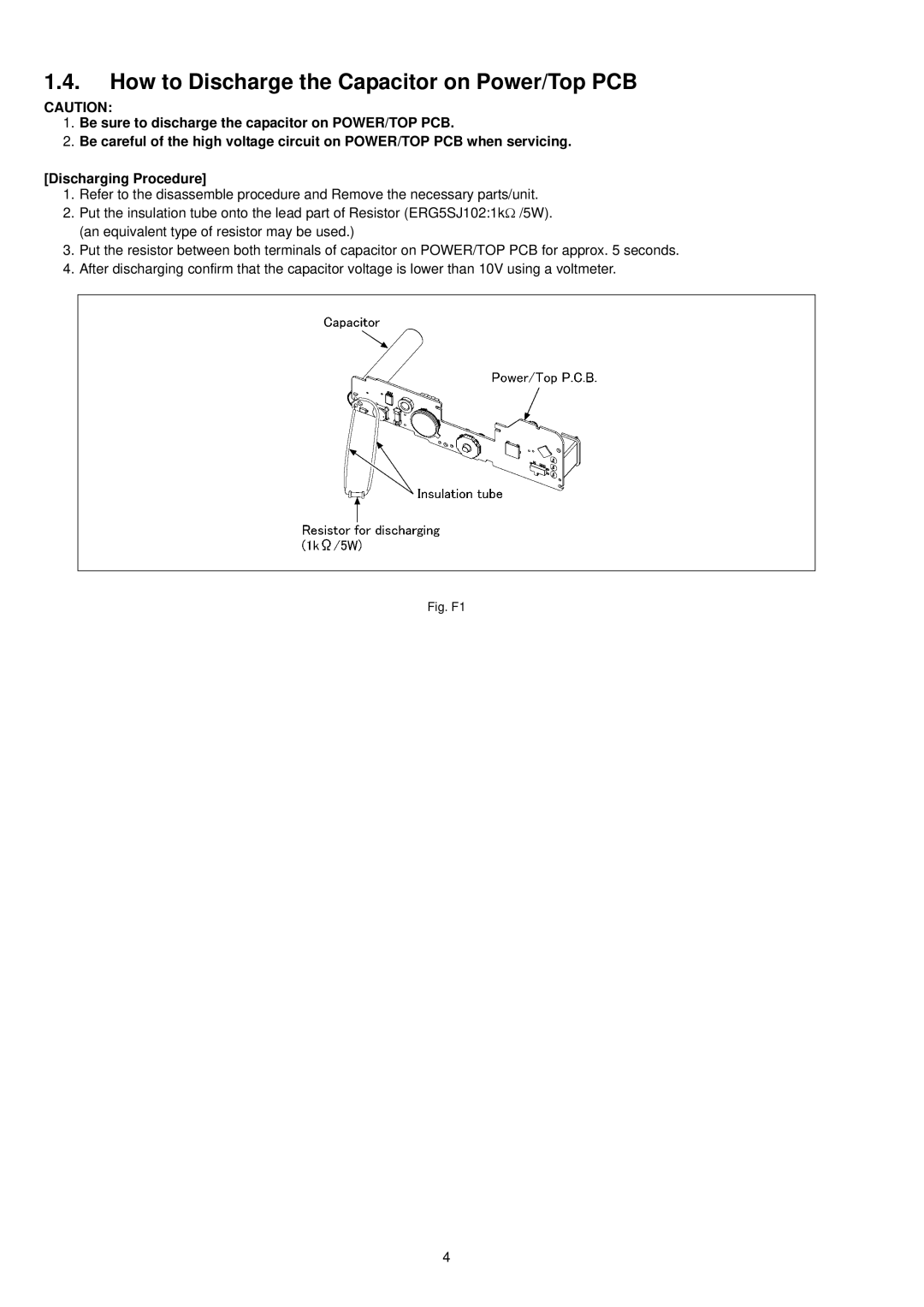 Panasonic DMC-TZ1GC, DMC-TZ1SG, DMC-TZ1PP, DMC-TZ1PL, DMC-TZ1GT manual How to Discharge the Capacitor on Power/Top PCB, Fig. F1 