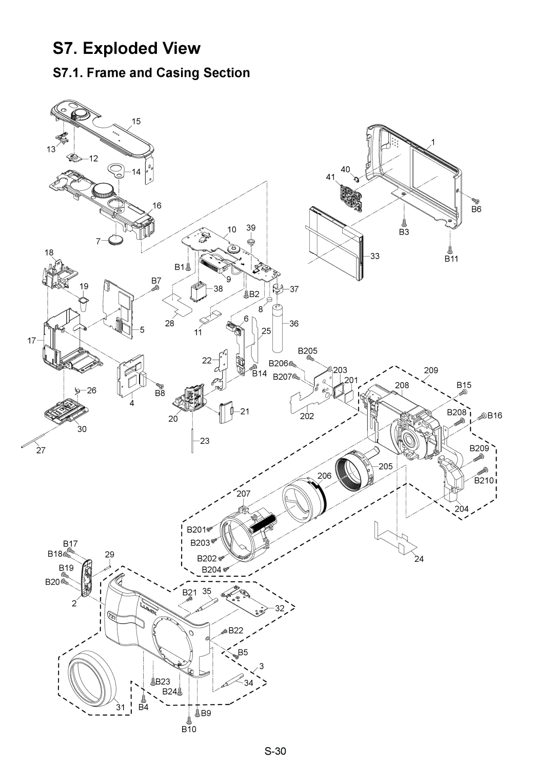 Panasonic DMC-TZ1PL, DMC-TZ1SG, DMC-TZ1PP, DMC-TZ1GT, DMC-TZ1GC, DMC-TZ1EF S7. Exploded View, S7.1. Frame and Casing Section 