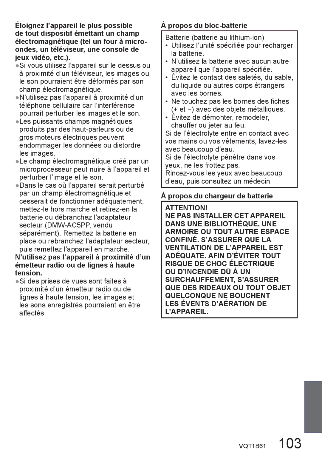 Panasonic DMC-TZ3, DMC-TZ2 operating instructions Propos du bloc-batterie, Propos du chargeur de batterie 