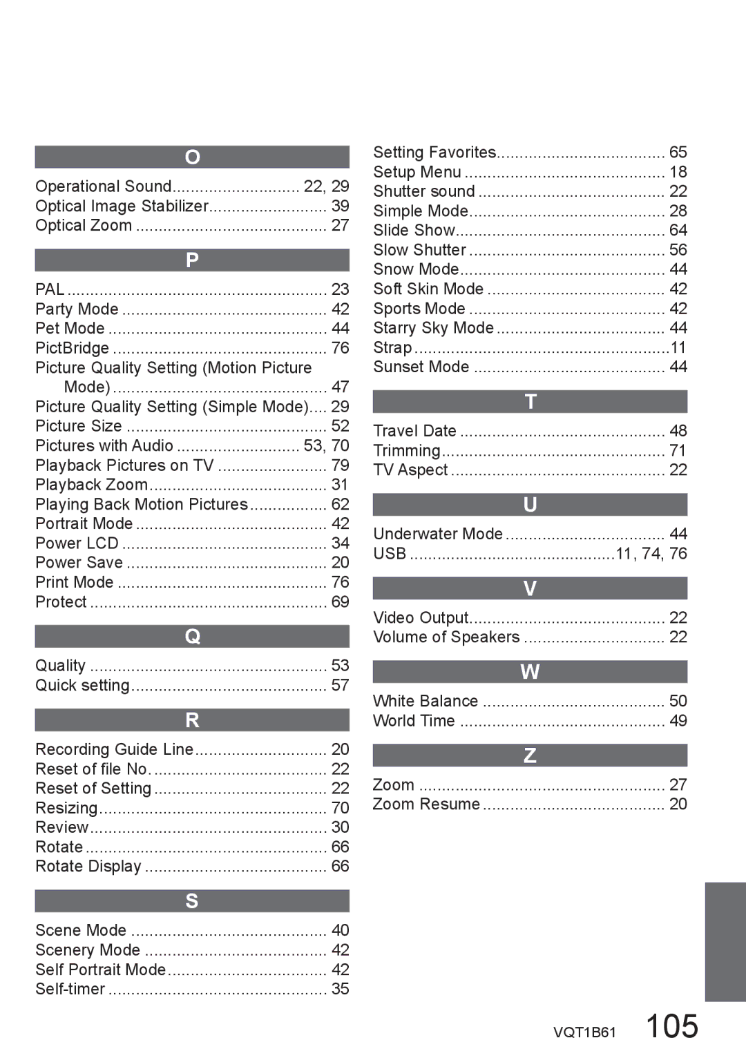 Panasonic DMC-TZ3 Operational Sound, Picture Quality Setting Motion Picture, Picture Quality Setting Simple Mode, 11, 74 