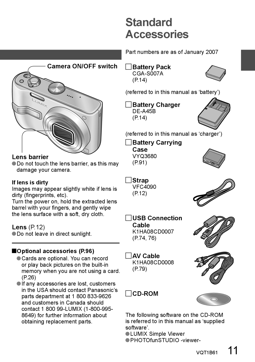 Panasonic DMC-TZ3, DMC-TZ2 operating instructions Standard Accessories 